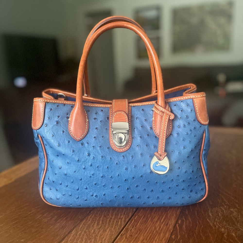 Dooney & Bourke Blue and Tan Satchel Ostritch